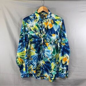 Paisley & Gray Shirt Mens Large Blue Green Floral Slim Fit Button Down Cotton